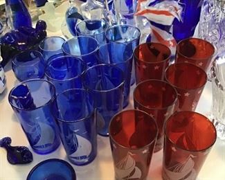 Depression glass Sailboat glassware.