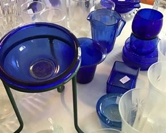 Pretty cobalt blue and clear glassware...