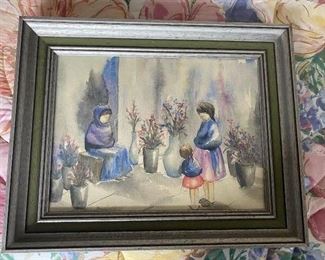 Watercolor art by Shirley Mansfield. Framed measures 15”W x 12”H