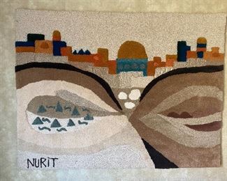 Mid-Century Macrame  art by Nurit. Measures 49”W x 35”H. Israeli wool, hooked wall rug tapestry. Handmade and signed. BUY IT NOW $200