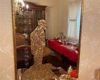 Etched Asian Inspired bamboo frame mirror