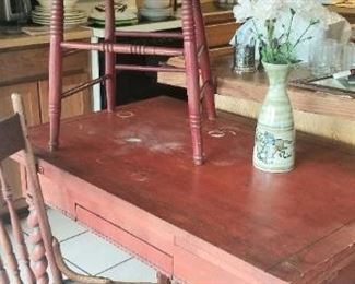 Red Farmhouse table with chairs