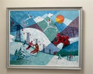 Mount snow oil on canvas vintage painting