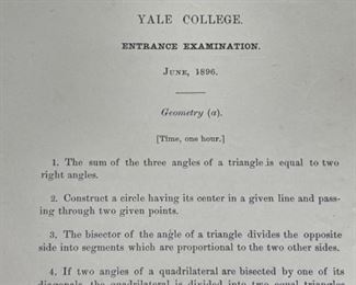 1896 Yale University entrance exam