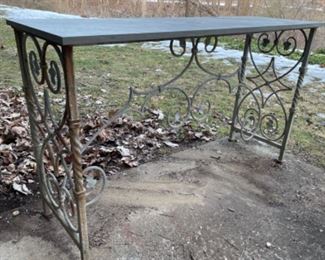 Antique cast iron slate top table. There are two in the sale each in a separate lot.
