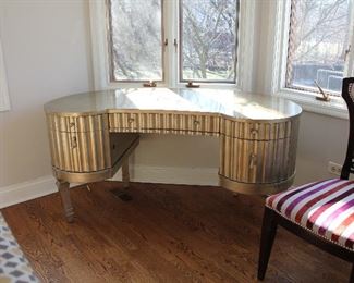 Hooker Furniture Melange Silver 60'' Long x 30'' Wide Demilune Fluted Kidney Shaped Writing Desk.
