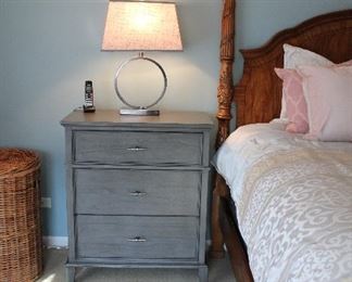 Pair of three drawer stands and a pair of lamps.