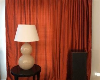 One Panel of a Pair of Drapes, silk, lined with wool interfacing.  Two panels, 100” across EACH, 200” total, 92” , Tall, purchased at Ethan Allen.  Another matching pair is available with two panels, 50” across EACH, 100” total, 92” tall