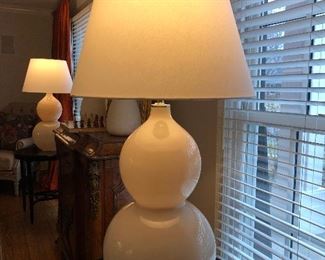 Gorgeous pair of glass double gourd lamps with lamp shades