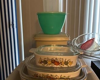 Corning Ware in Spice of Life pattern. Favorite Tupperware pieces in excellent condition. Crockpots and stainless cookware. 