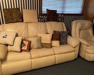 Ivory leather sleeper sofa and recliner