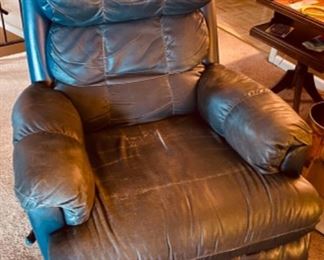 Blue leather swivel recliner