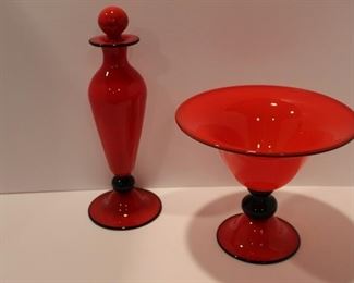 Carl Radke "Simply red" stopper bottle and candy dish