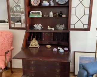 BEAUTIFUL CHIPPENDALE SECRETARY. NICE DECOR. VINTAGE PAPERWEIGHTS.