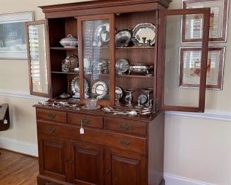 HENKEL-HARRIS CHINA CABINET. STERLING SERVING BOWL AND DESSERT CUPS