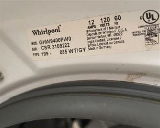 WHIRLPOOL WASHER/DRYER SET