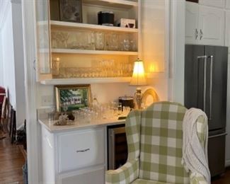 BAR WARE AND GLASSWARE. BEAUTIFUL WING CHAIRS AND OCCASIONAL CHAIRS