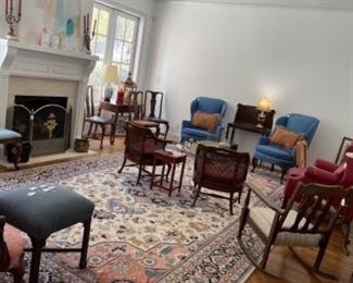 GREAT SELECTION OF OCCASIONAL CHAIRS. THREE FIRE SCREENS. BIG ART PIECES