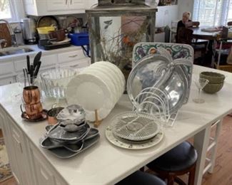 WEDGWOOD DISHES. BAR STOOLS. WILTON WARE. LOTS OF KITCHEN ITEMS AND SMALL APPLIANCES.