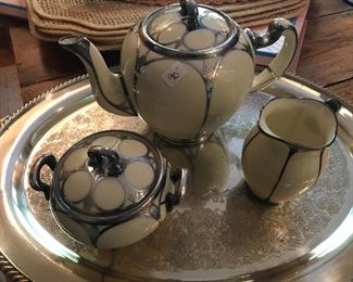 Fine antique sterling on porcelain tea service