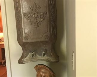 Amazing French mounted cistern vessel in terra cotta with original lid.