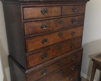 English oak chest on chest circa 1760 with dental molding and eight drawers.  All original hardware!
Appraisal is $11,900