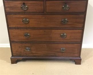 English flat front mahogany chest of drawers with all original hardware.
1790s
Appraisal is $7200