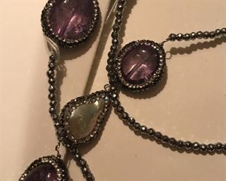 Beautiful amethyst and blister pearl necklace with hematite beads.