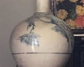 Antique 1800’s Korean Blue & White  stoneware vase.  Truly amazing, large piece.