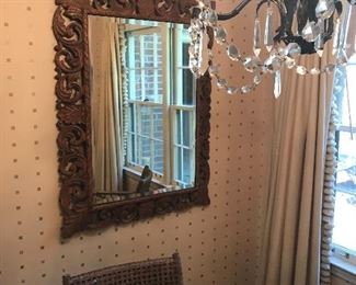Antique carved walnut mirror