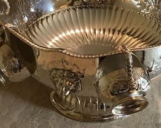 Antique English Britannia punch bowl with 8 cups 