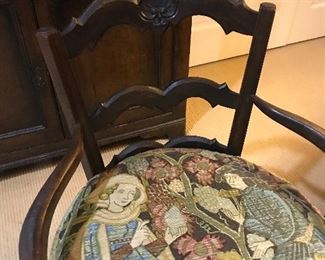 Beautiful Louis Philippe walnut chair with custom tapestry print fabric