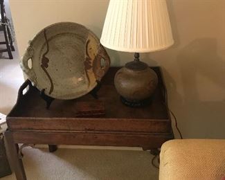 English tray table...very old
Pottery tray by Baucom
1960s pottery lamp