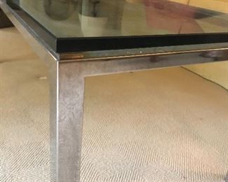 Chrome, brass and glass coffee table by Jack Slenker..1986