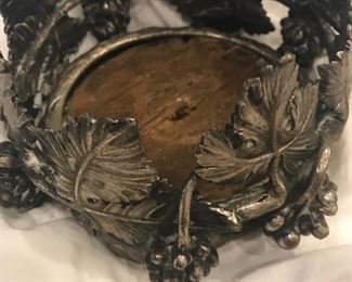 Very old 18th C pewter and oak wine coaster in a large size.