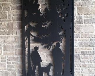 Laser cut steel bird hunters scene measures 46" x 85"