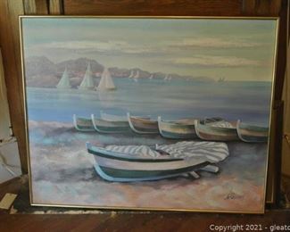 Lee Reynolds Textured Nautical Painting on Canvas