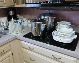 corning ware, cookware, lots  of  kitchen  misc