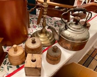 large brass candle holder, kettle