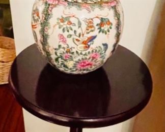 ginger jar, mahogany plant stand