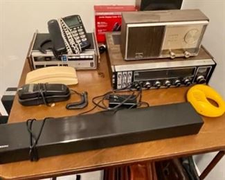 phones, Samsung sound bar, radios