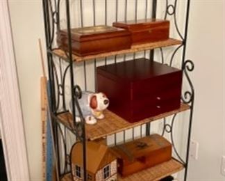 small baker's rack, jewelry boxes