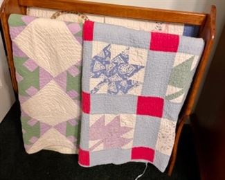 vintage quilts and rack