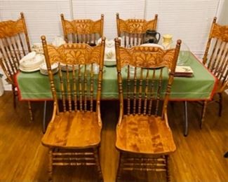 set of 6 nice pressed back dining chairs