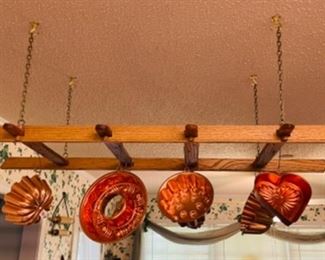 copper molds, ladder pot rack