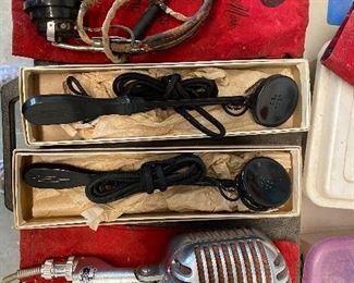 vintage Shure Unidyne microphone and other audio equipment