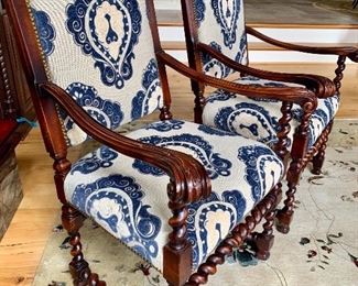 pair of matching turned-wood arm chairs