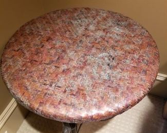 Maitland Smith Bronze Leg Side Table w/ Woven Copper Top  26"x 22 diameter  $350