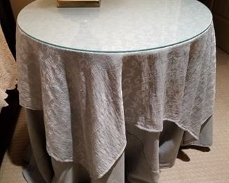 Pressboard Side Table with glass and Tablecloth  $50