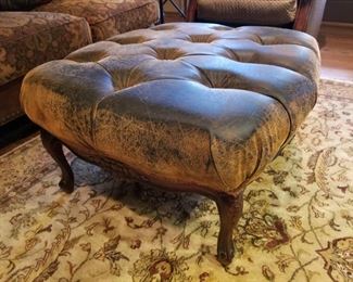 Distressed Leather Ottoman $275